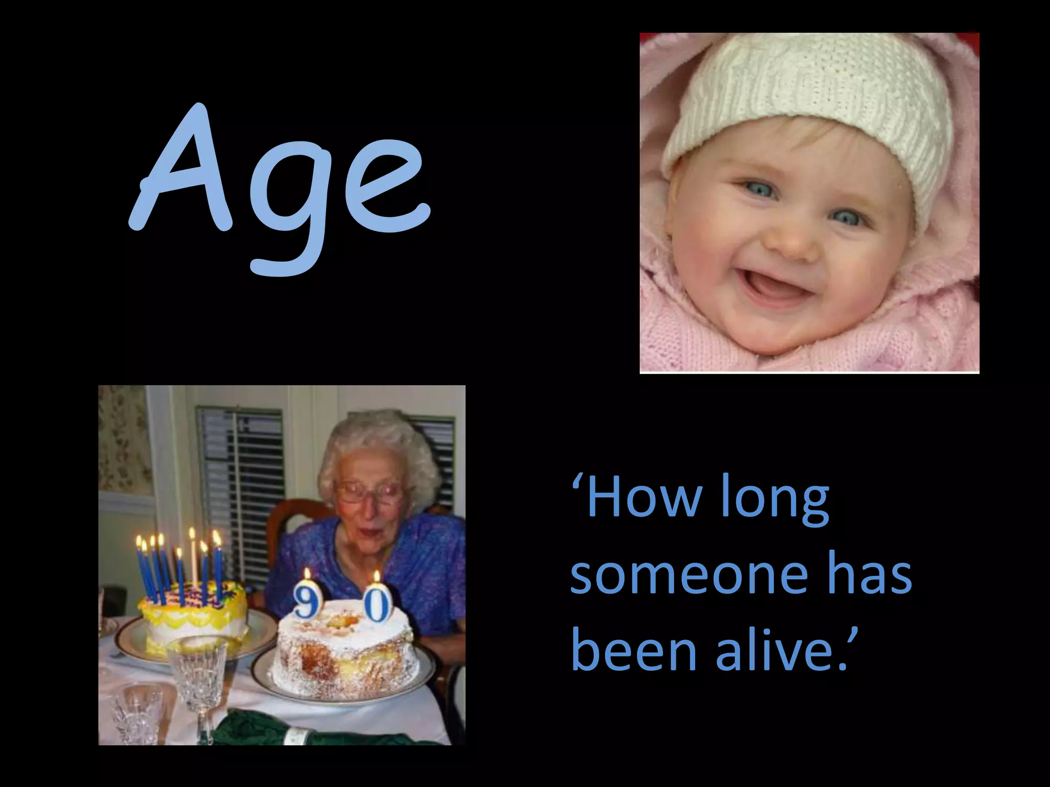 Age‘How long someone has been alive.’  