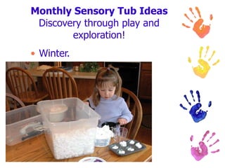 Monthly Sensory Tub Ideas Discovery through play and exploration! Winter.                                                                                           