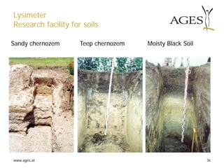www.ages.at 36
Lysimeter
Research facility for soils
Sandy chernozem Teep chernozem Moisty Black Soil
 
