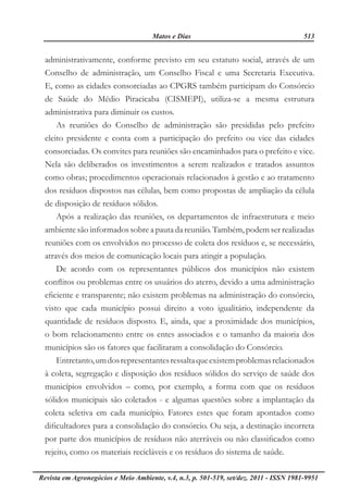 Matos e Dias (2011) A gestão de resíduos sólidos e a formação de consórcios intermunicipais