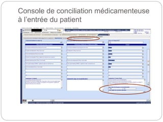 Console de conciliation médicamenteuse
à l’entrée du patient
 
