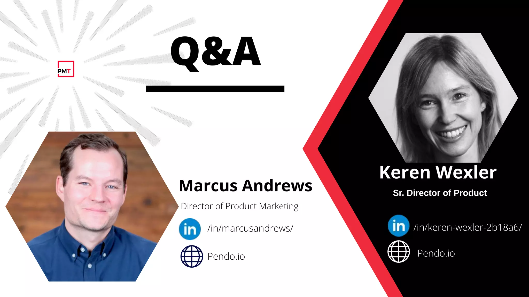 Director of Product Marketing
Marcus Andrews
/in/marcusandrews/
Pendo.io
Keren Wexler
/in/keren-wexler-2b18a6/
Q&A
Sr. Director of Product
Pendo.io
 