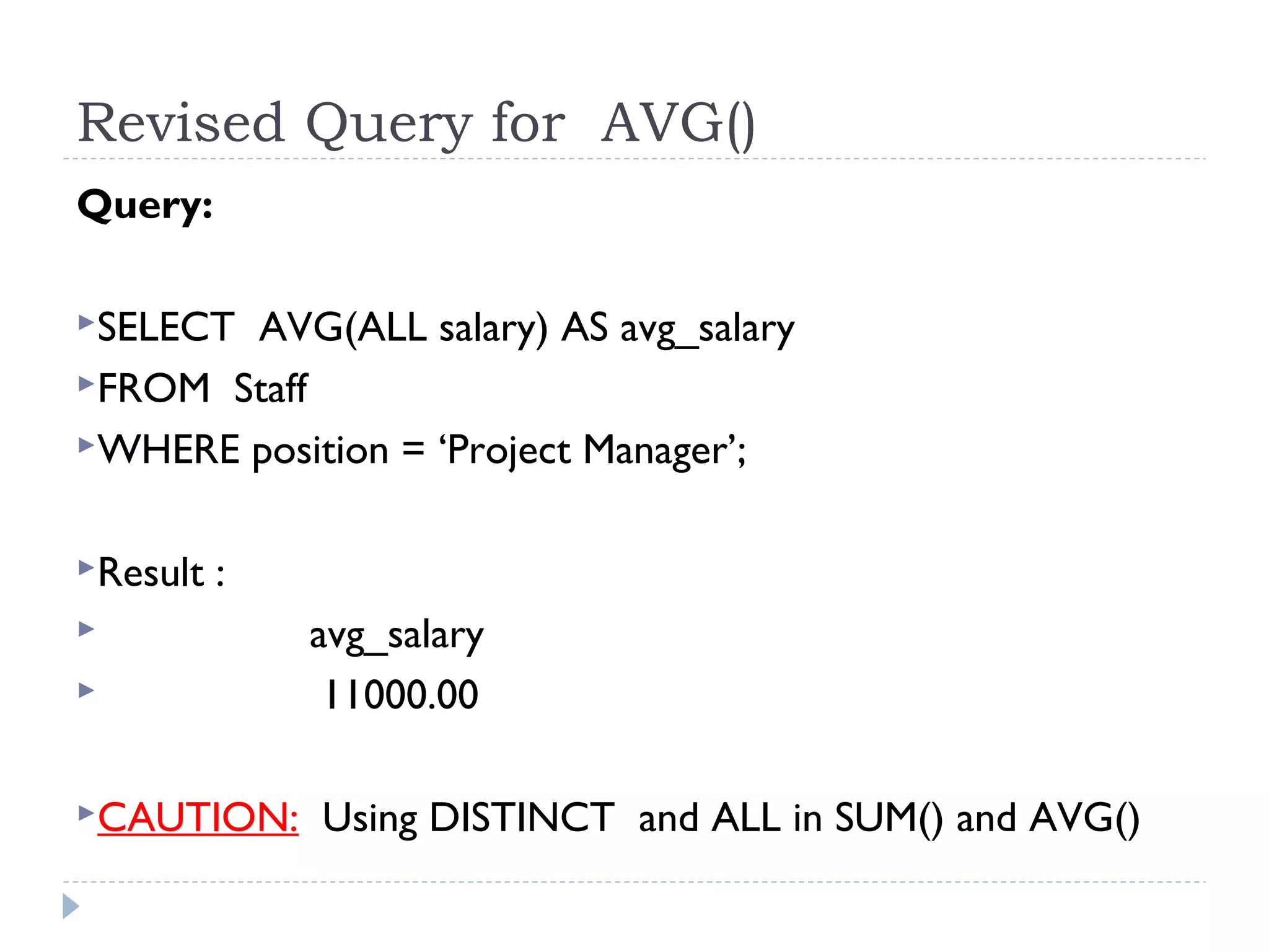 PHP mysql Aggregate functions | PPT