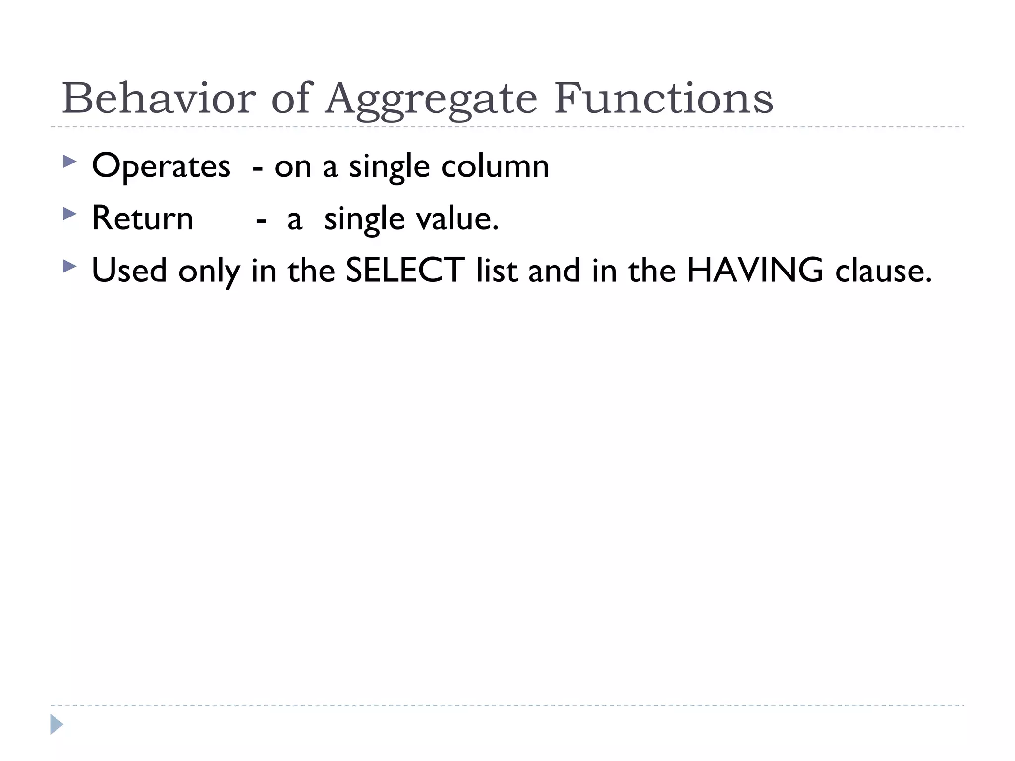 PHP mysql Aggregate functions | PPT