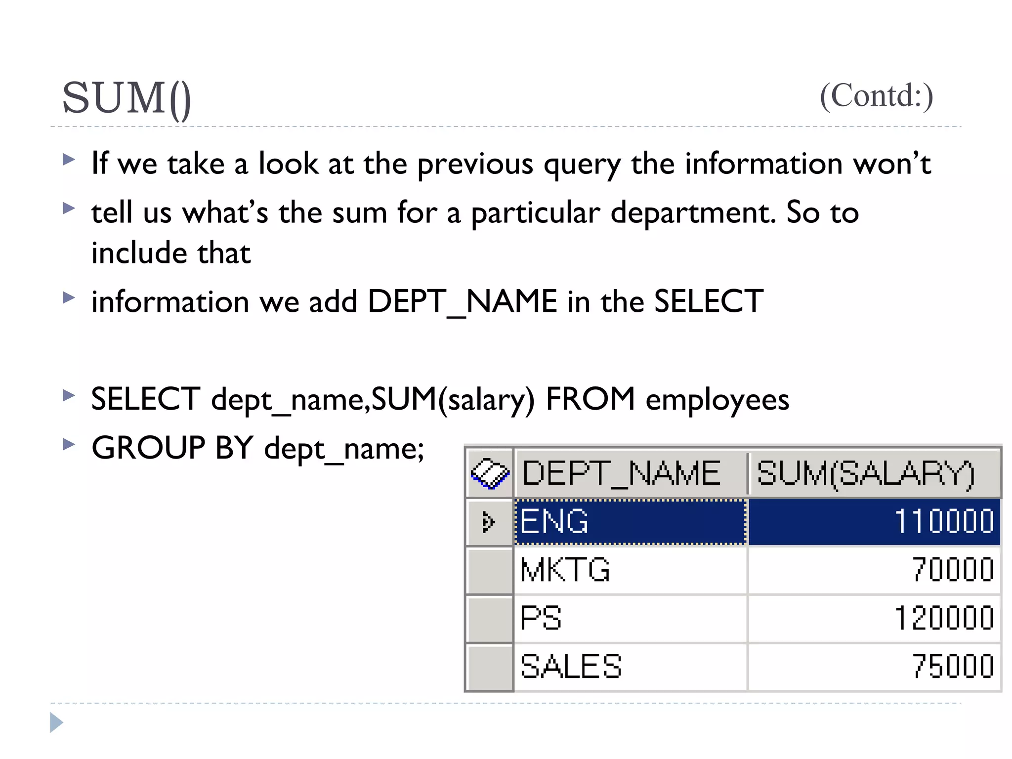 PHP mysql Aggregate functions | PPT