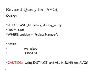PHP mysql Aggregate functions | PPT