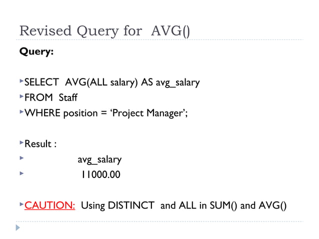 PHP mysql Aggregate functions | PPT