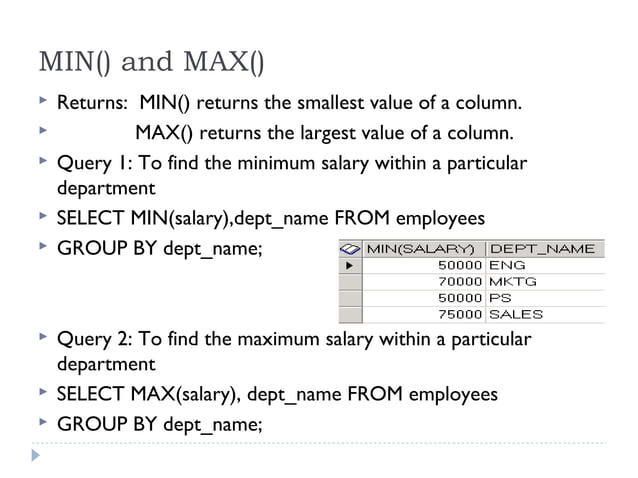 PHP mysql Aggregate functions | PPT