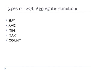 PHP mysql Aggregate functions | PPT