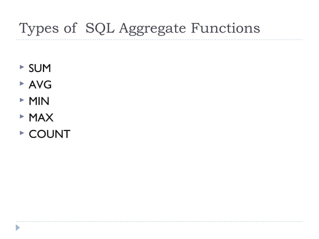 PHP mysql Aggregate functions | PPT