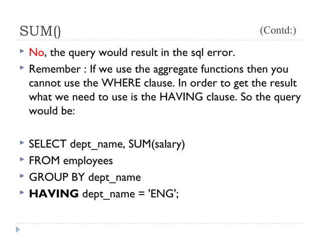 PHP mysql Aggregate functions | PPT