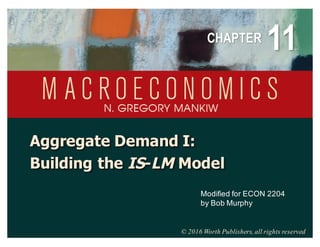 © 2016 Worth Publishers, all rights reserved
Aggregate Demand I:
Building the IS-LM Model
11CHAPTER
Modified for ECON 2204
by Bob Murphy
 