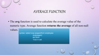AGGREGATE FUNCTION.pptx | Databases | Computer Software and Applications