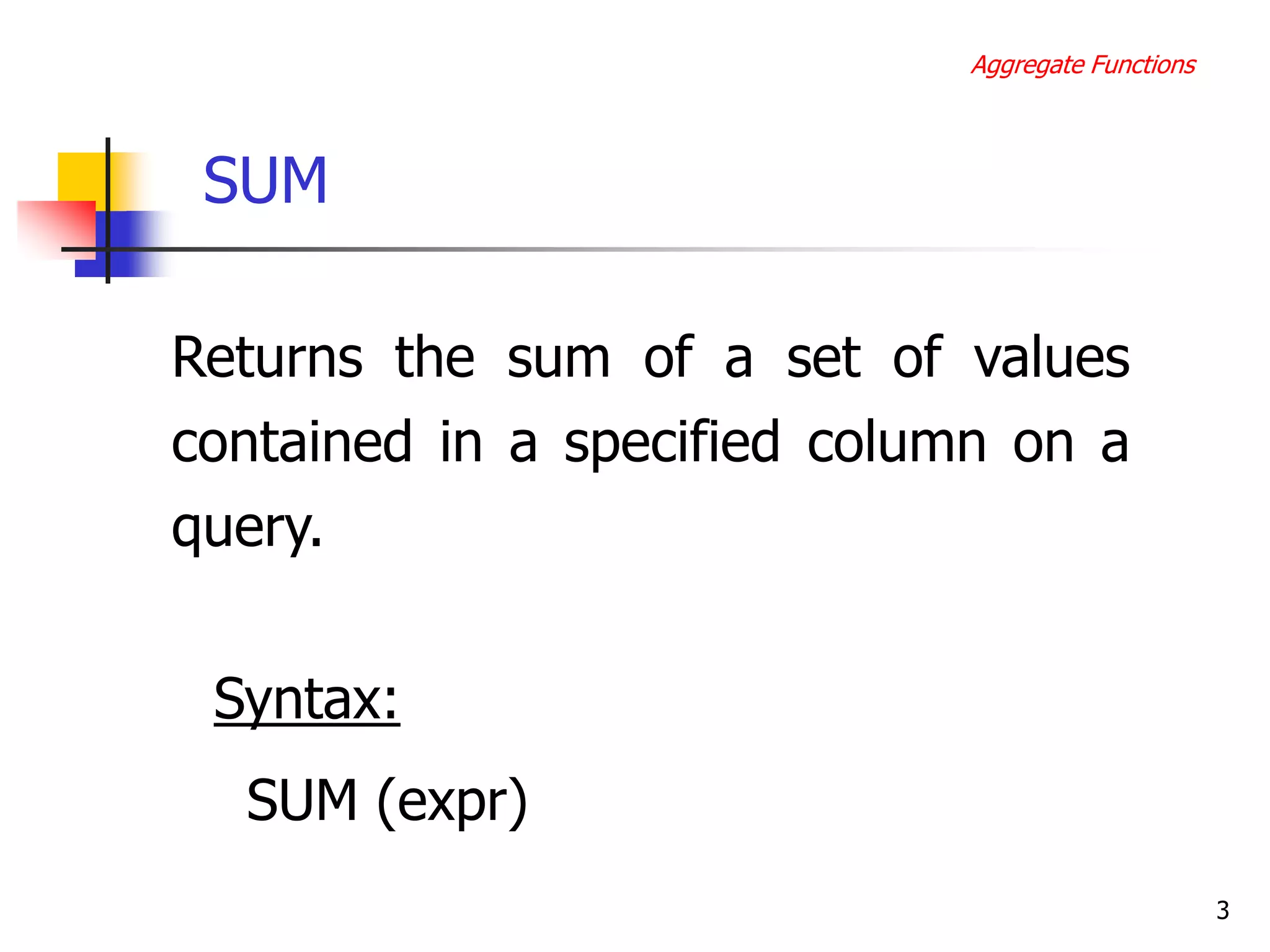 Aggregate functions | PPT