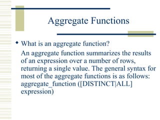 Aggregate functions | PPT