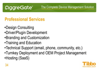 IoT Integration Platform
Development and Integration
• Open-source SDK
• Java, .NET, C/C++ and Mobile APIs
• SOAP and HTTP/REST web services
• Data Export and Import
34
Integration Examples
• Asset Management
• Helpdesk
• CRM
• Payroll
• HR Management
• ERP
• Production Control
• Video Surveillance
 