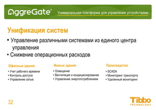 Интеграционная IoT-платформа
Карты
• Любые источники плиточных карт (Google, Bing, OSM, Yandex, 2GIS и т.д.)
• Поддержка оффлайн-карт
• Множество изменяемых слоев карты
• Визуализация устройств, путей, геозон, ссылок и настраиваемых
объектов
• Визуализация топологии на основе карт
• Взаимодействие между компонентами Карты и другими компонентами
виджетов
• Динамическое обновление карт при возникновении событий
виджетов/сервера
32
 