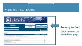WHERE ARE THESE REPORTS?
So easy to find
Click here on the
state level page.