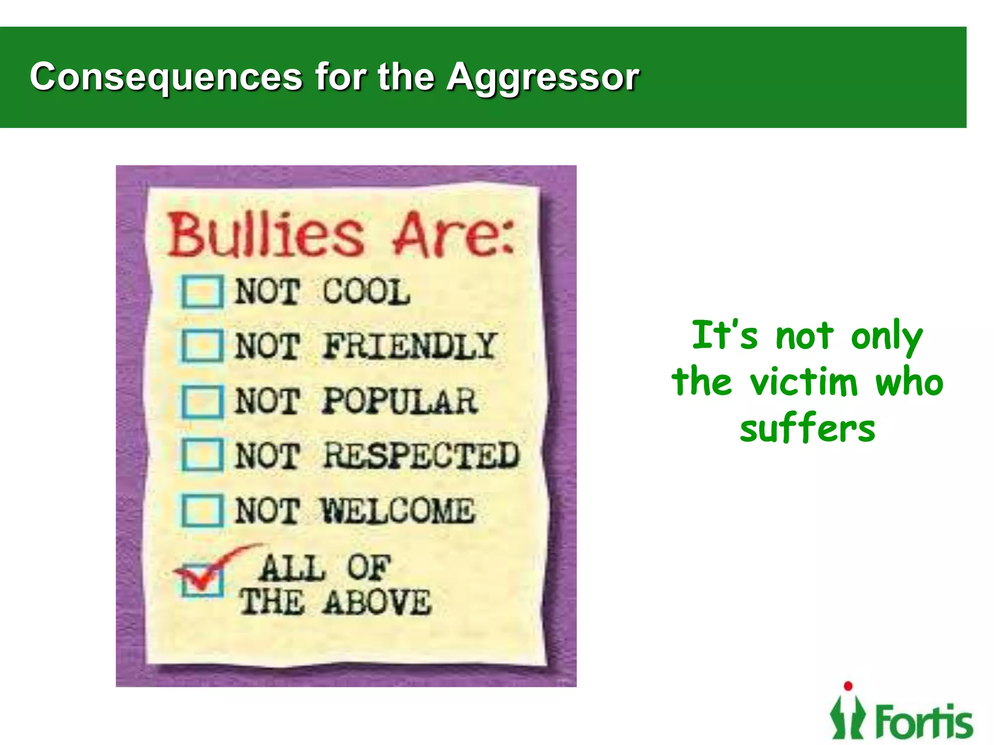 Consequences for the Aggressor
It’s not only
the victim who
suffers
 