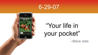 6-29-07 
“Your life in 
your pocket” 
–Steve Jobs 
 