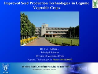 Dr. T .S . Aghora ,
Principal Scientist
Division of Vegetable Crops
Aghora. TS@icar.gov.in Phone :9986100079
Improved Seed Production Technologies in Legume
Vegetable Crops
 