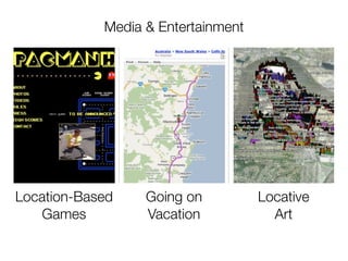 Media & Entertainment




Location-Based    Going on          Locative
   Games          Vacation            Art
 