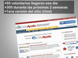 +60 voluntarios llegaron ese día
+300 durante las próximas 2 semanas
+1era versión del sitio (html)
 