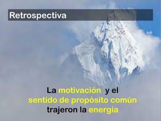 Retrospectiva




         La motivación y el
    sentido de propósito común
         trajeron la energía
 