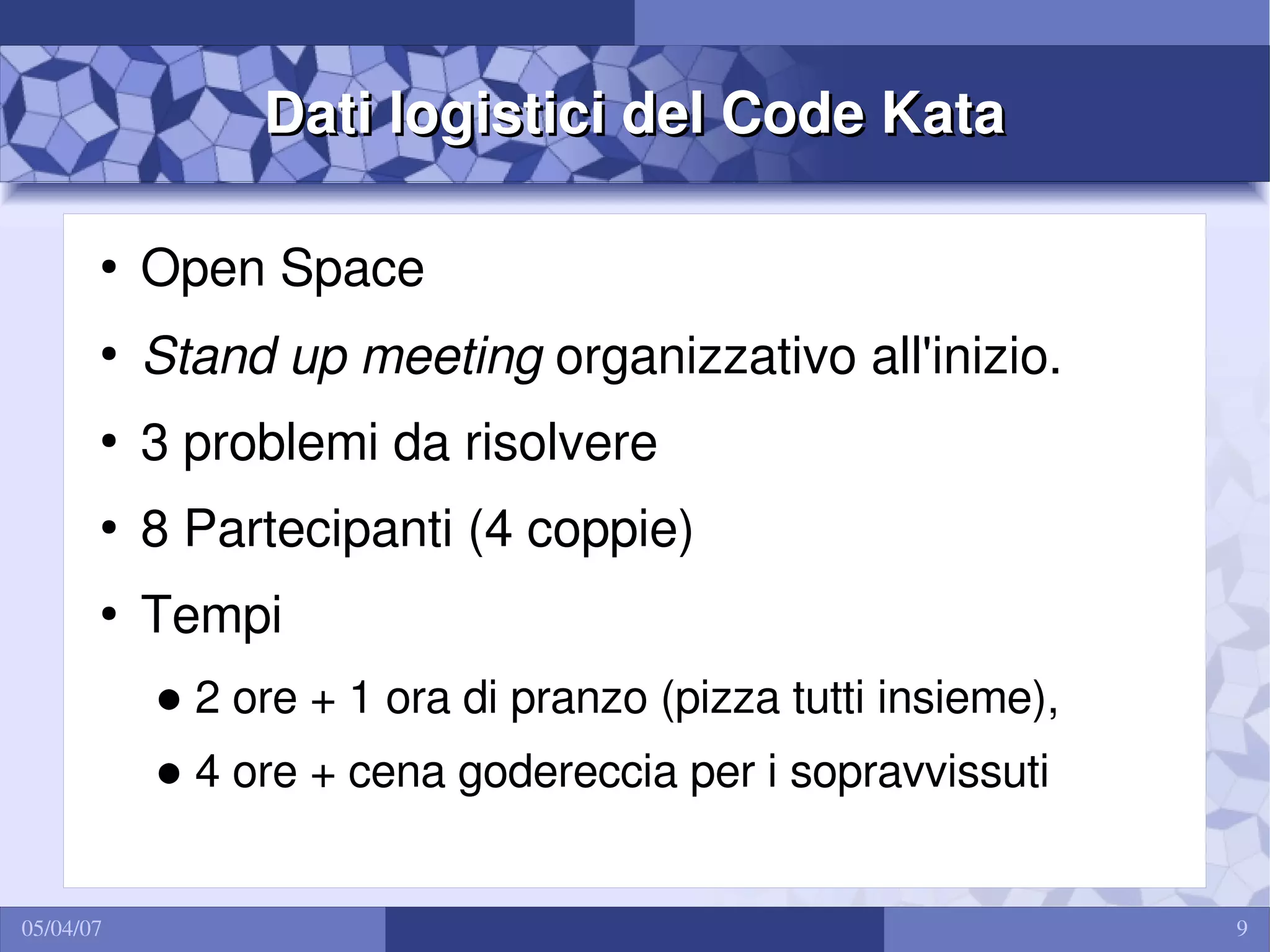Esempio di code kata | PDF