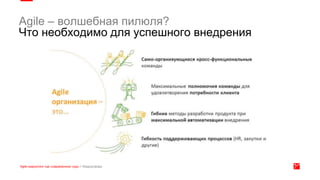 Agile – волшебная пилюля?
Что необходимо для успешного внедрения
 