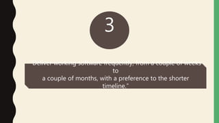 3
“Deliver working software frequently, from a couple of weeks
to
a couple of months, with a preference to the shorter
timeline.”
 