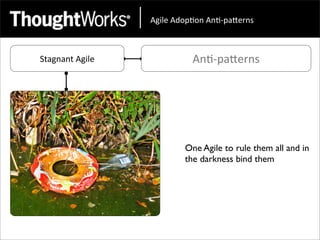 !"#$%&!'()*(+&!+*,)-.%/+0&



Stagnant	
  Agile             An<-­‐paEerns




                            One Agile to rule them all and in
                            the darkness bind them
 