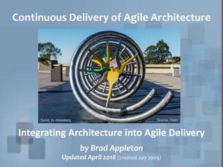 Continuous Delivery of Agile Architecture
Integrating Architecture into Agile Delivery
Spiral, by dewailang Source: Flickr
by Brad Appleton
Updated April 2018 (created July 2009)
 