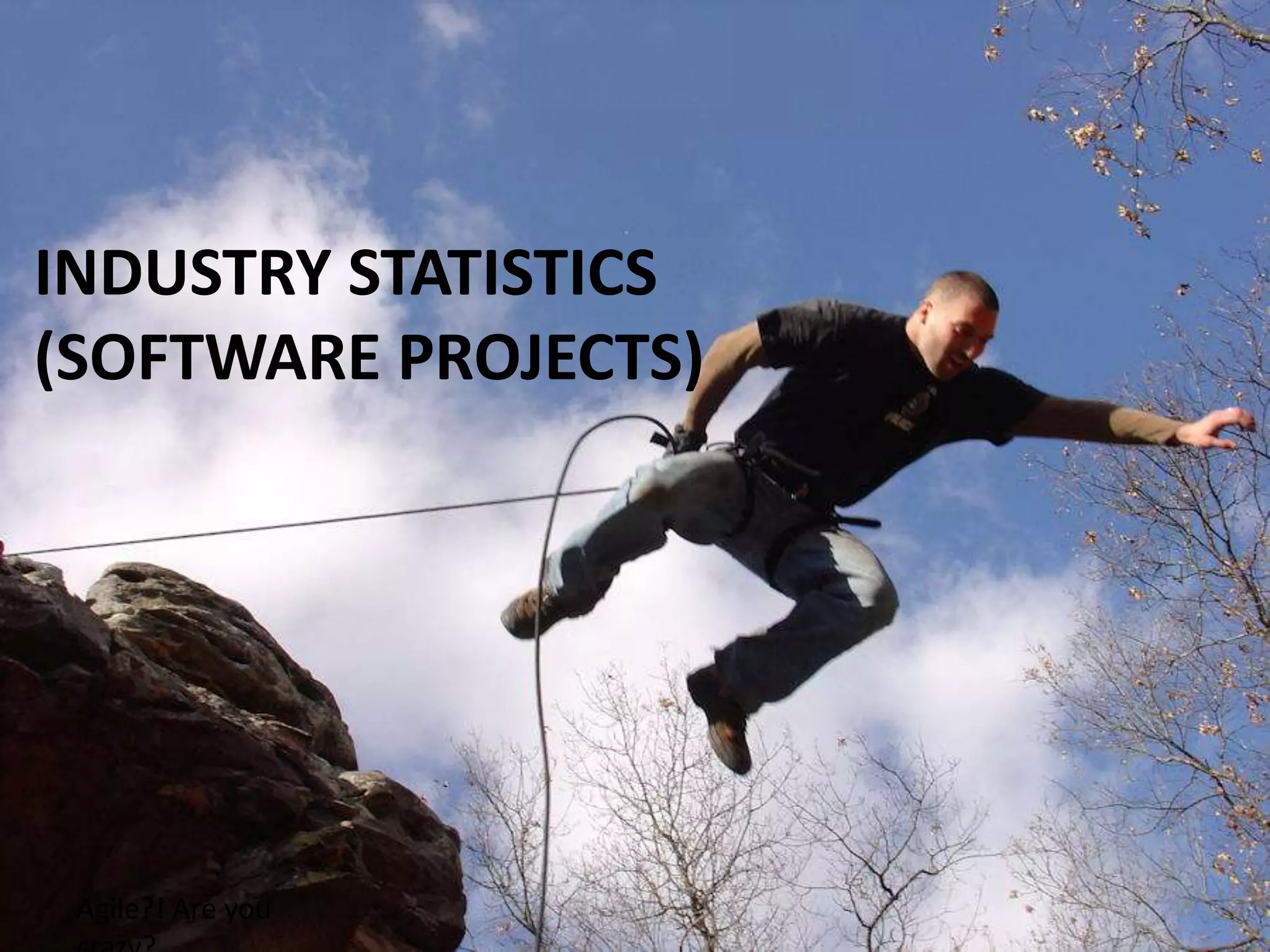 Industry statistics(Software projects)Agile?! Are you crazy?15