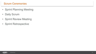 13
CONFIDENTIAL
• Sprint Planning Meeting
• Daily Scrum
• Sprint Review Meeting
• Sprint Retrospective
Scrum Ceremonies
 
