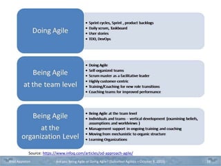 Source: https://www.infoq.com/articles/od-approach-agile/
Brad Appleton Are you Being Agile or Doing Agile? (Suburban Agilists – October 8, 2019) 16
 