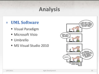 AnalysisUML SoftwareVisual ParadigmMicrosoft VisioUmbrelloMS Visual Studio 201016/03/2011Agile Development65