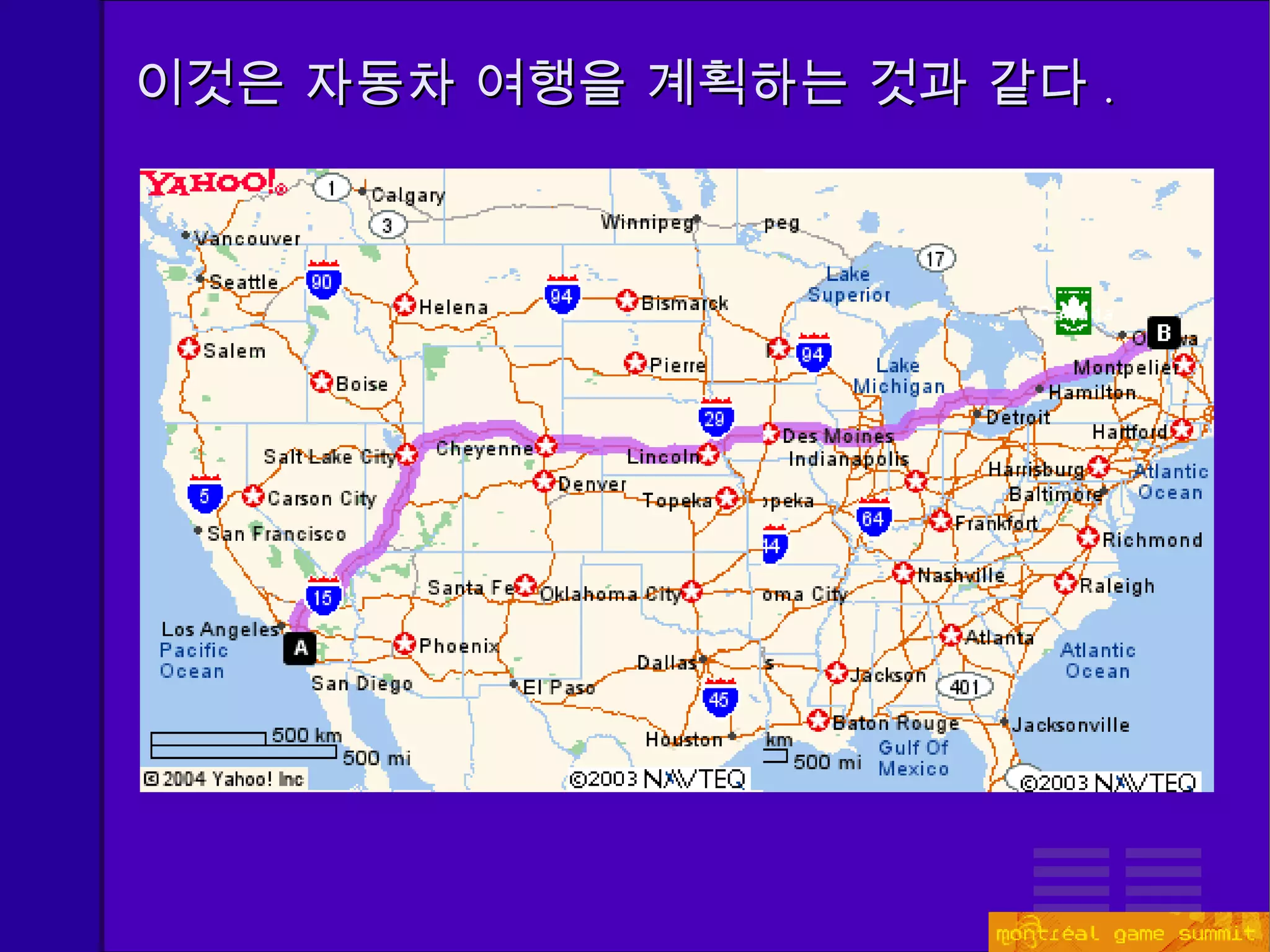 이것은 자동차 여행을 계획하는 것과 같다 . 