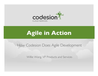 Agile in Action!
How Codesion Does Agile Development!

     Willie Wang, VP Products and Services!
 