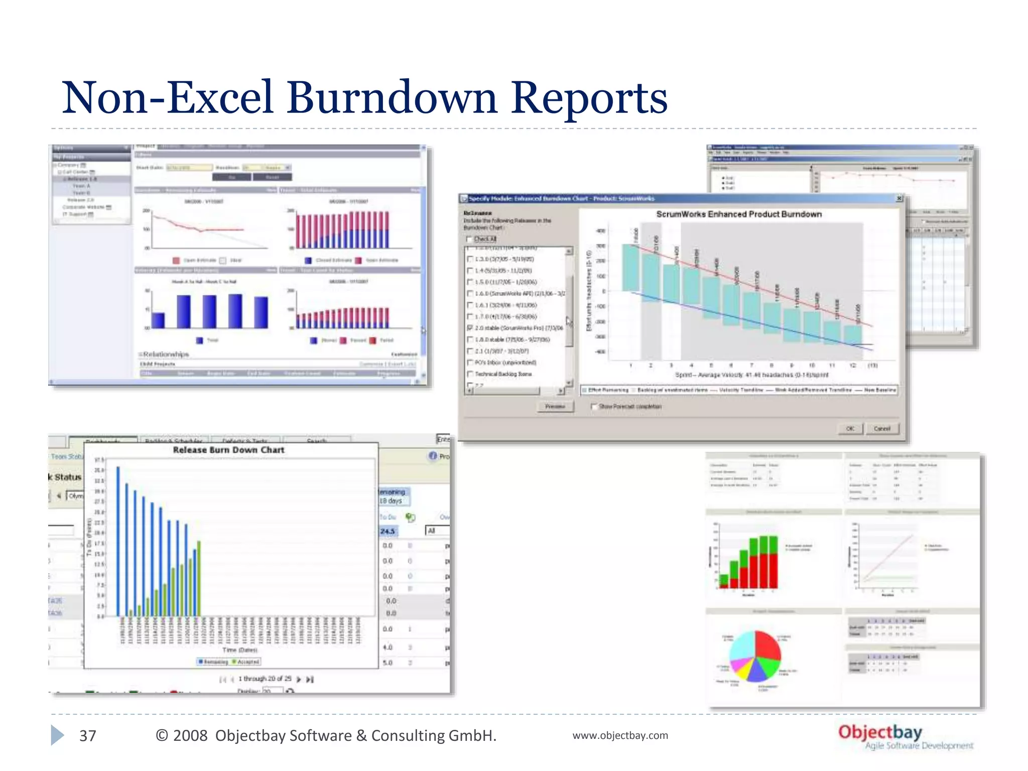 © 2008 Objectbay Software & Consulting GmbH. www.objectbay.com
Non-Excel Burndown Reports
37
 