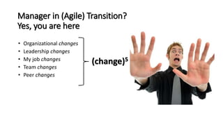 Manager in (Agile) Transition?
Yes, you are here
• Organizational changes
• Leadership changes
• My job changes
• Team changes
• Peer changes
(change)5
 