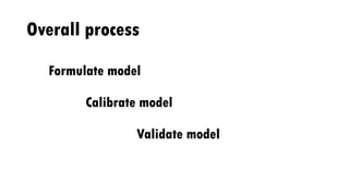 Overall process
Formulate model
Calibrate model
Validate model
 