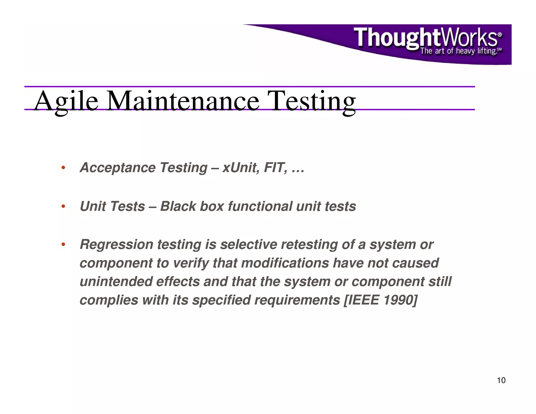 Agile Maintenance