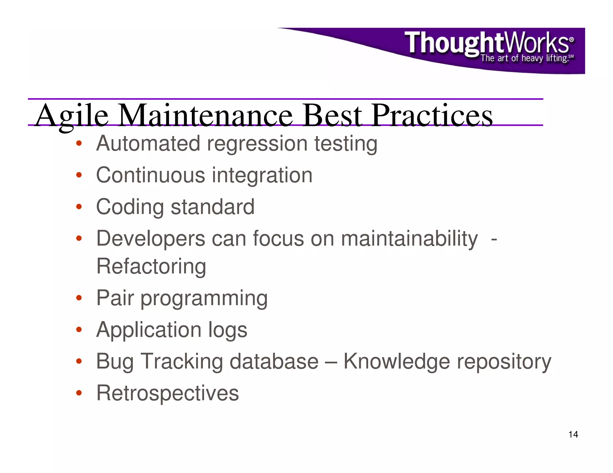 Agile Maintenance