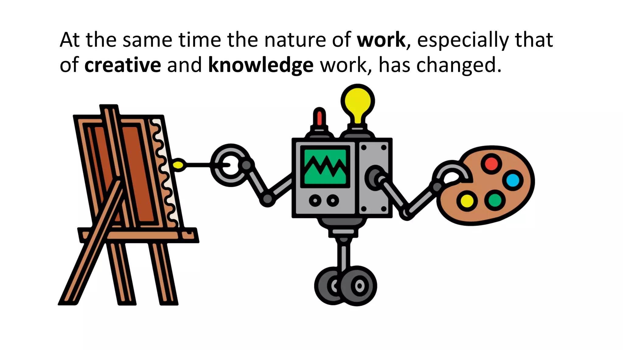 At the same time the nature of work, especially that
of creative and knowledge work, has changed.
 