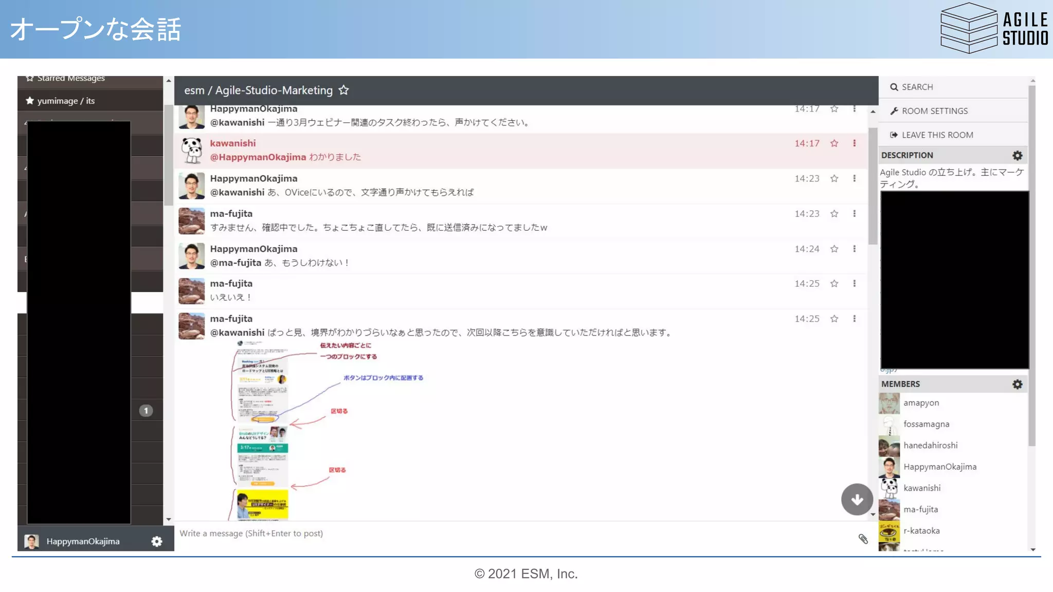 © 2021 ESM, Inc.
オープンな会話
 