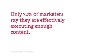 Only 32% of marketers
say they are eﬀectively
executing enough
content.
HTTP://KISS.LY/CONTENTSTATS
 