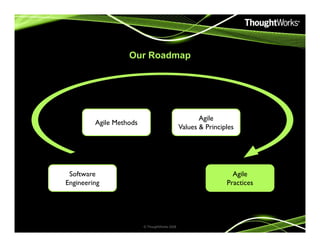 Our Roadmap
Agile Methods
Agile
Values & Principles
© ThoughtWorks 2008
Software
Engineering
Agile Methods
Values & Principles
Agile
Practices
 