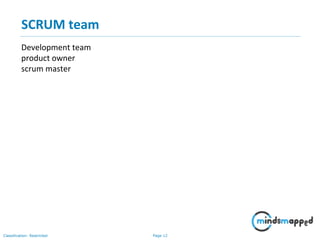 Page 12Classification: Restricted
Development team
product owner
scrum master
SCRUM team
 
