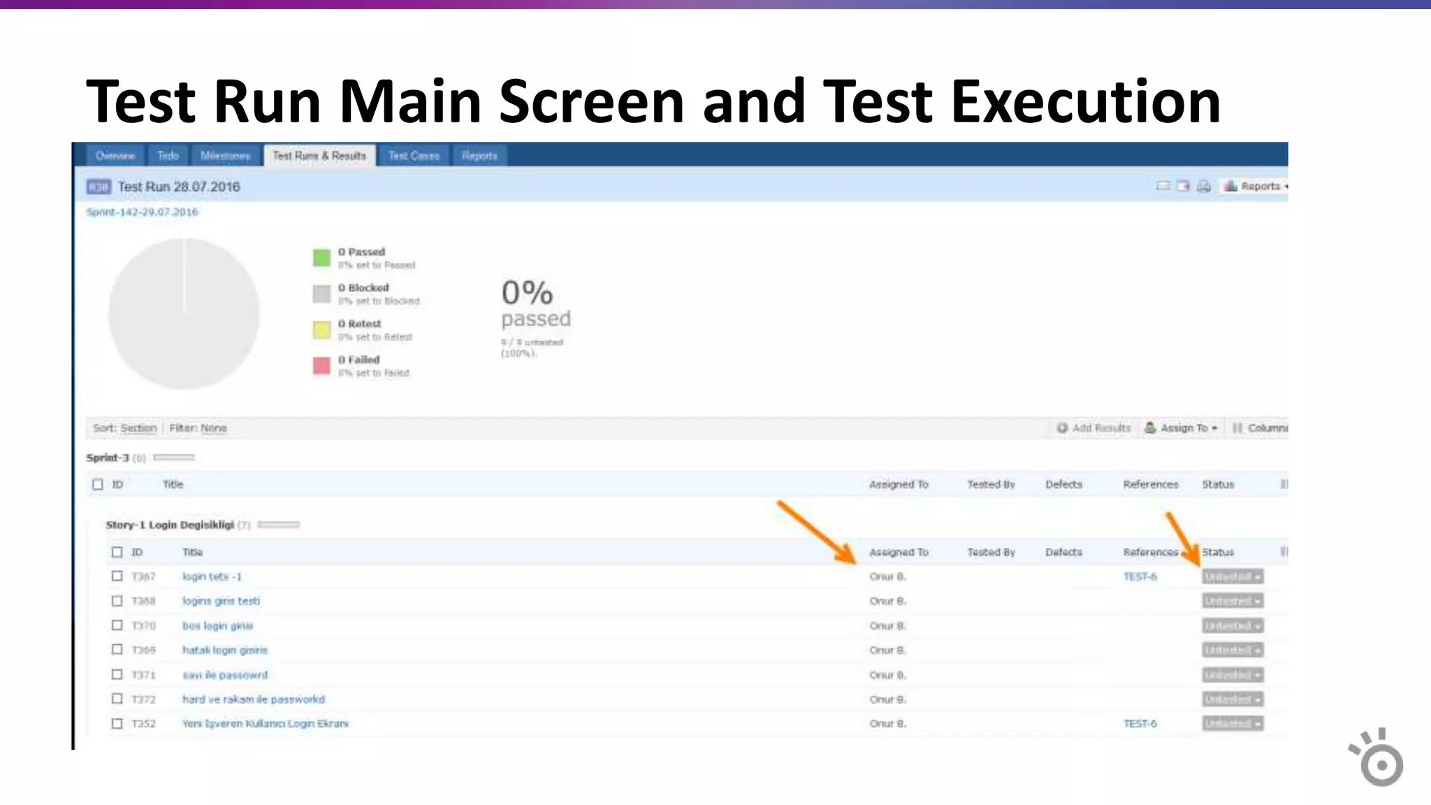 Test Run Main Screen and Test Execution
 